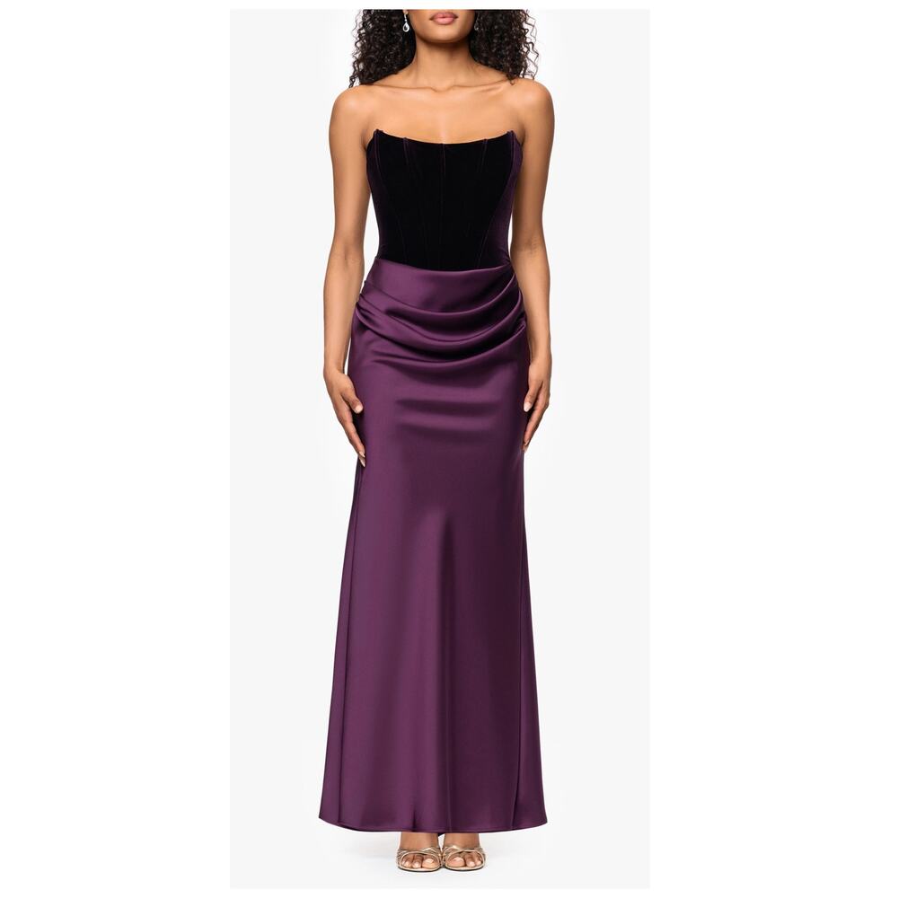 NEW Betsy & Adam Strapless Velvet & Satin Dress Size 8
